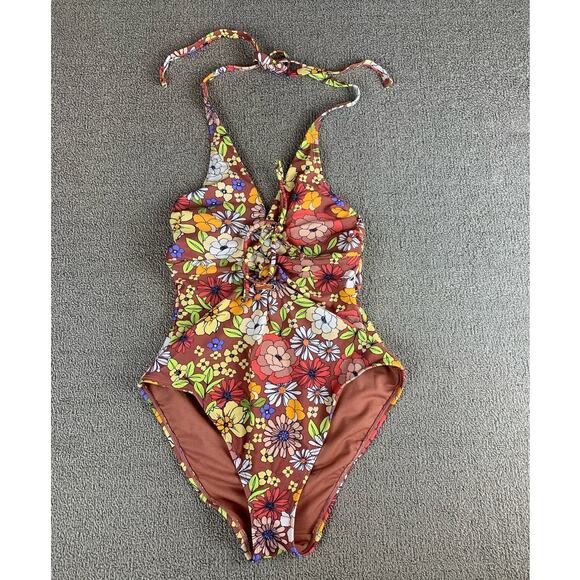 Adore Me One Piece Swimsuit Emery Contour Floral Lace Up Size Small - Picture 1 of 5